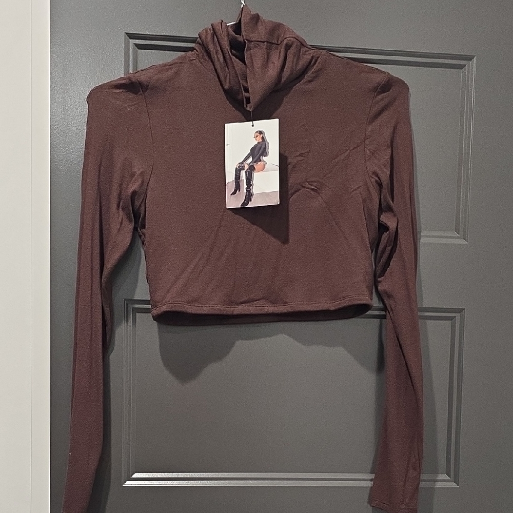 Naked Wardrobe Chocolate Long Sleeve Crop Top